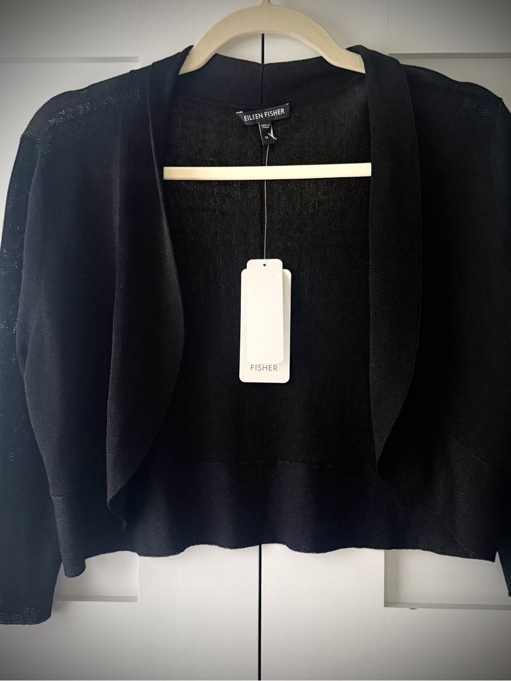 Nordstrom / Eileen Fisher Black Cropped Open-Front Cardigan
